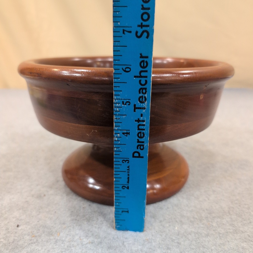 Handcrafted Pedestal Wood Bowl Footed Decorative‎ Centerpiece Dish Brown - Picture 6 of 7